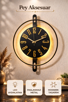Pey Aksesuar Metal Ahşap Ve Işığın Muhteşem Uyumu Duvar Saati dekoratif