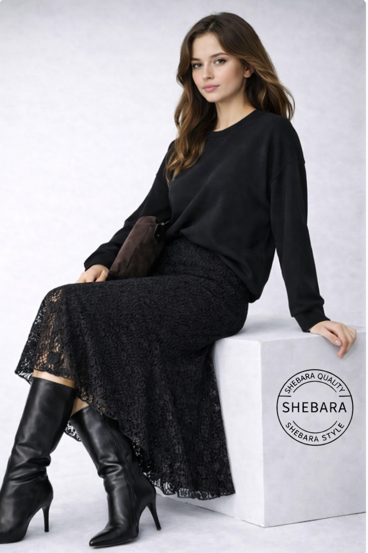 SHEBARA  Dantel Yüksek Bel Lastikli Rahat Etek - Görsel 5