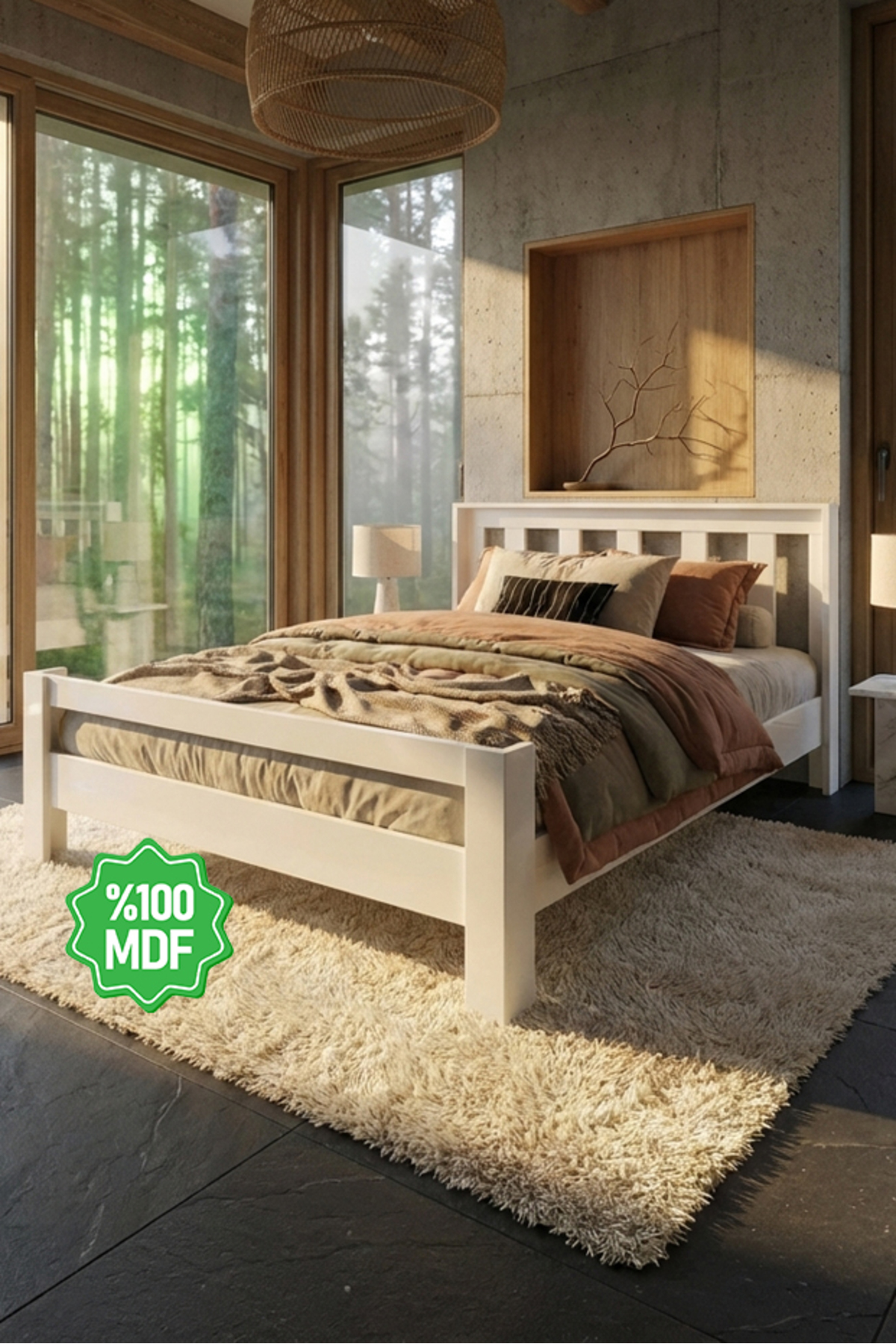 Still 160x200 Bed Compatible Double Mdf White BedsteadMsçy-1