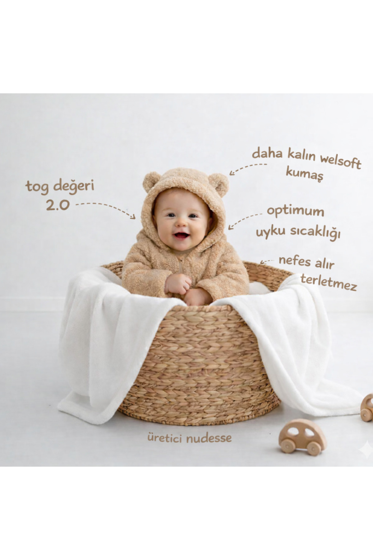 Sincap Baby Wellsoft Pelüş Kız-Erkek Çocuk Fermuarlı Kapüşonlu Kışlık Bebek Uyku Tulumu Çocuk Kostümü fotoğrafı 3 (önizleme)