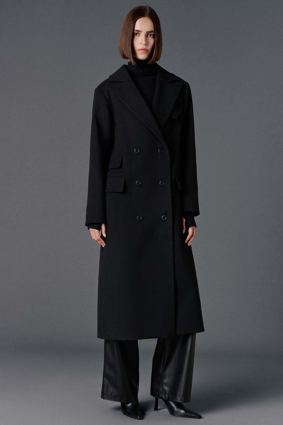 VATKALI  Cep detaylı maxi kaşe kaban - Premium Edition - Görsel 5