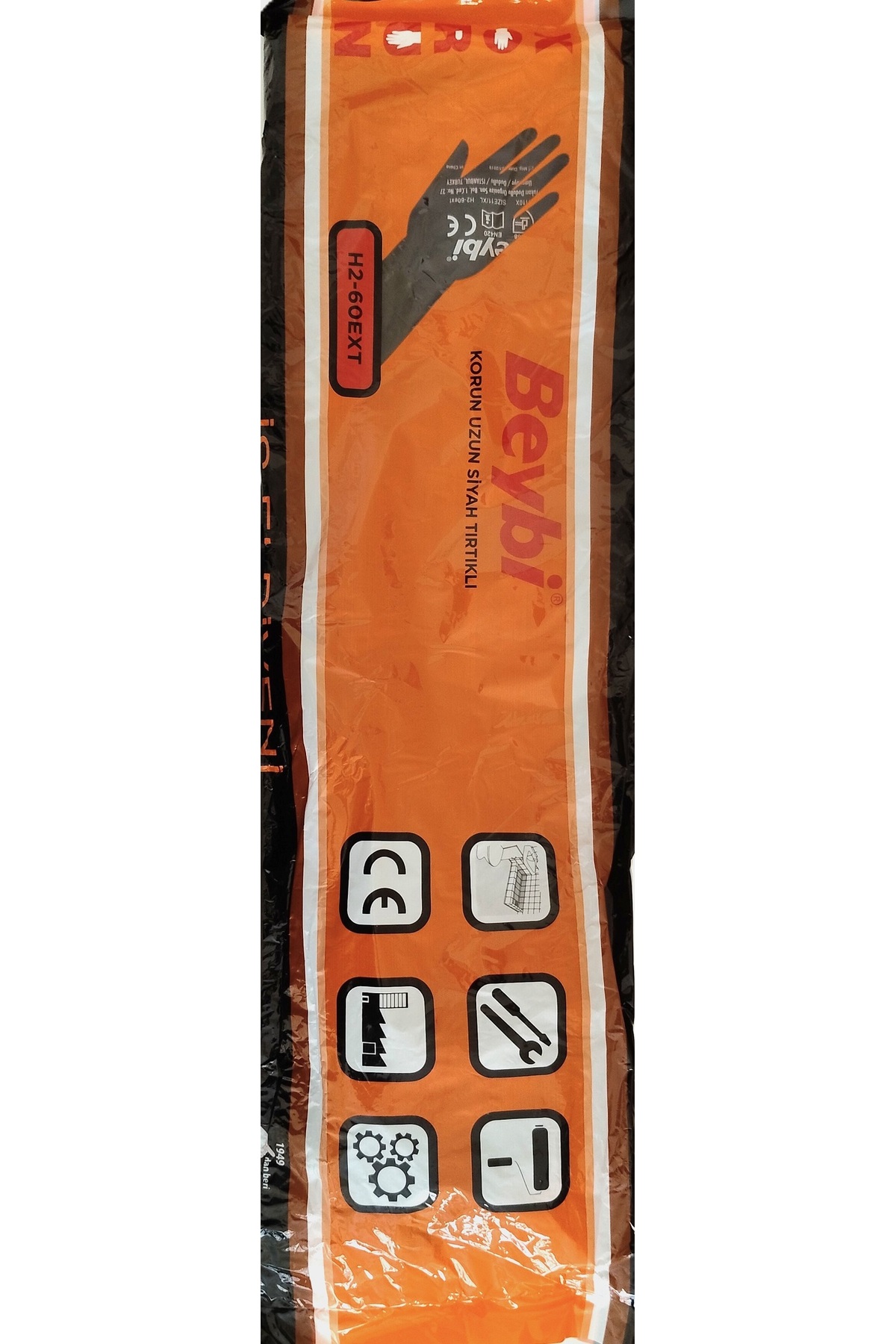 BEYBİ H2-60EXT KORUN UZUN (60 CM) SİYAH TIRTIKLI ASİT ELDİVENİ (NO