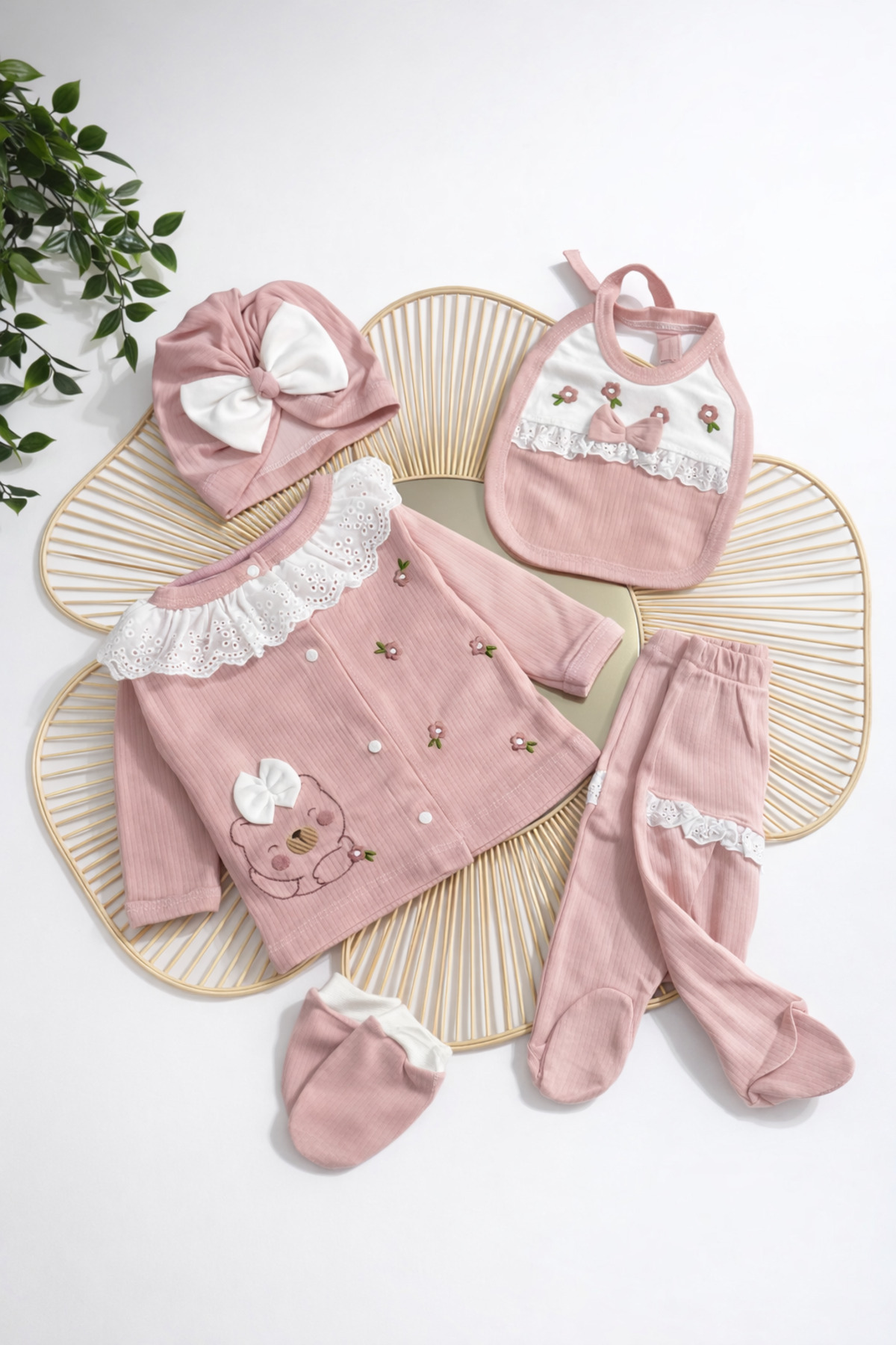 mia mia Yenidoğan Dantel Yakalı Kız Bebek 5 Parça Kutulu Set Bebek Doğum Hediyesi Hastane Çıkışı fotoğrafı 2 (önizleme)