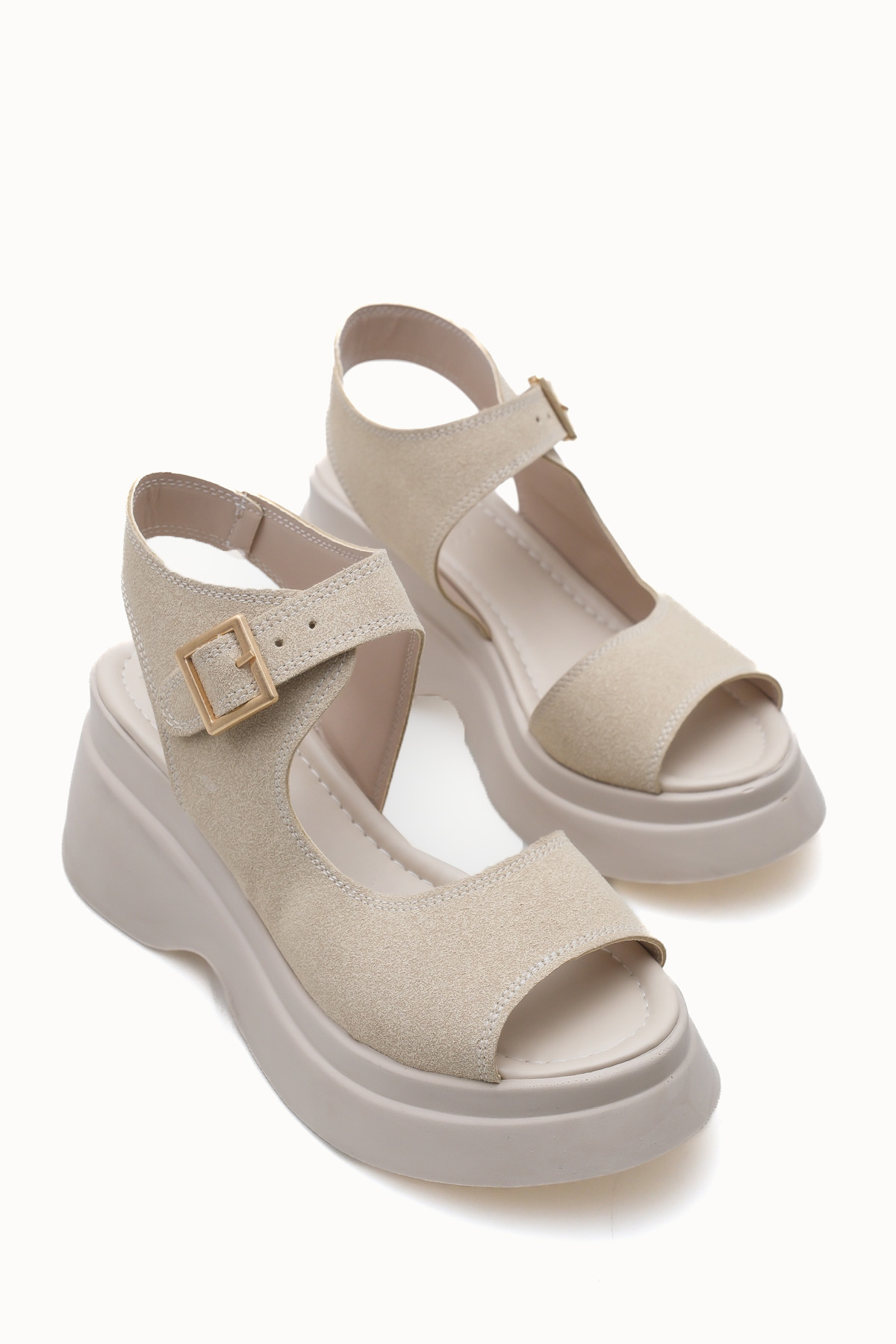 Riccon  Quelaela Kadın Sandalet 0012906 Bej Deri Dokulu - Görsel 4