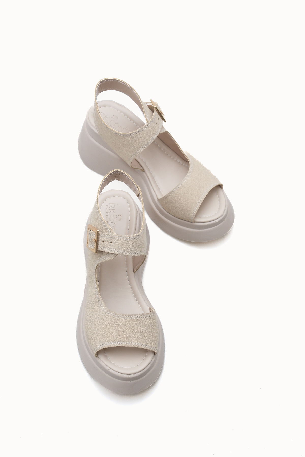 Riccon  Quelaela Kadın Sandalet 0012906 Bej Deri Dokulu - Görsel 6