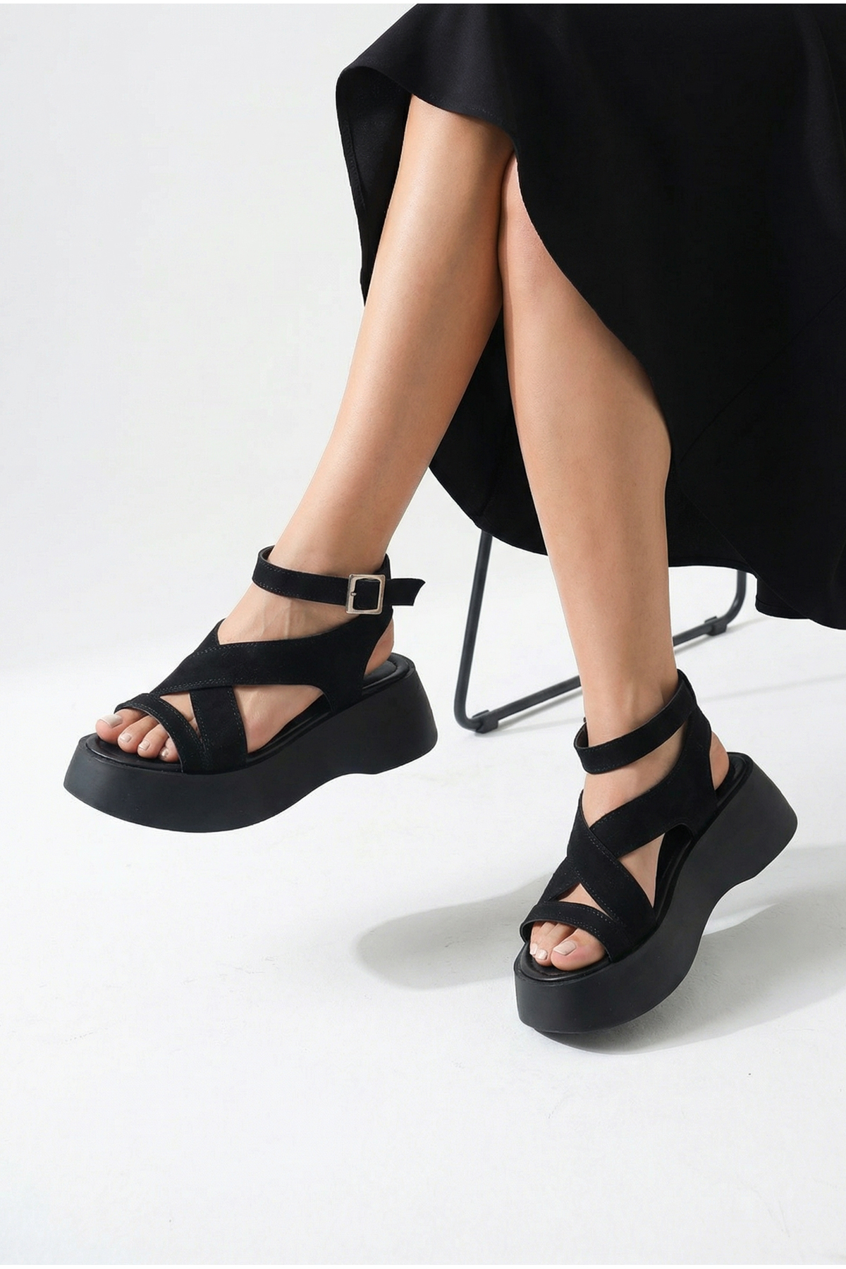 Riccon Maia Gioia Damen Sandalen 0012810 Schwarzes Leder Strukturiert