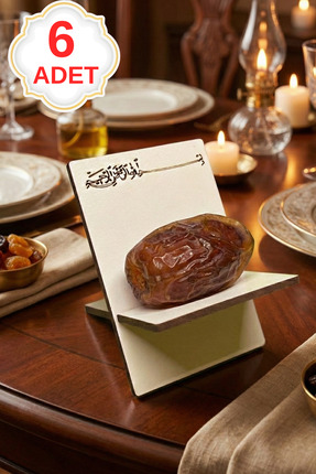 KAŞIKBEY Ahşap Beyaz Hurmalık Ramazana Özel 6 Adet Hurma Sunum Servis Seti İf...