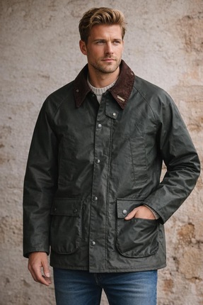 ElieAtelier Erkek Yağlı Ceket Dik Yaka Wax Kaplama Haki Country Outdoor Mont ...