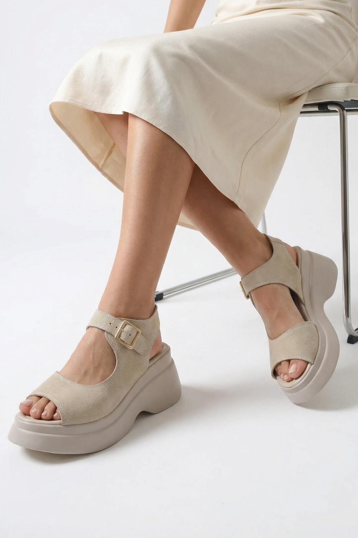 Riccon  Quelaela Kadın Sandalet 0012906 Bej Deri Dokulu