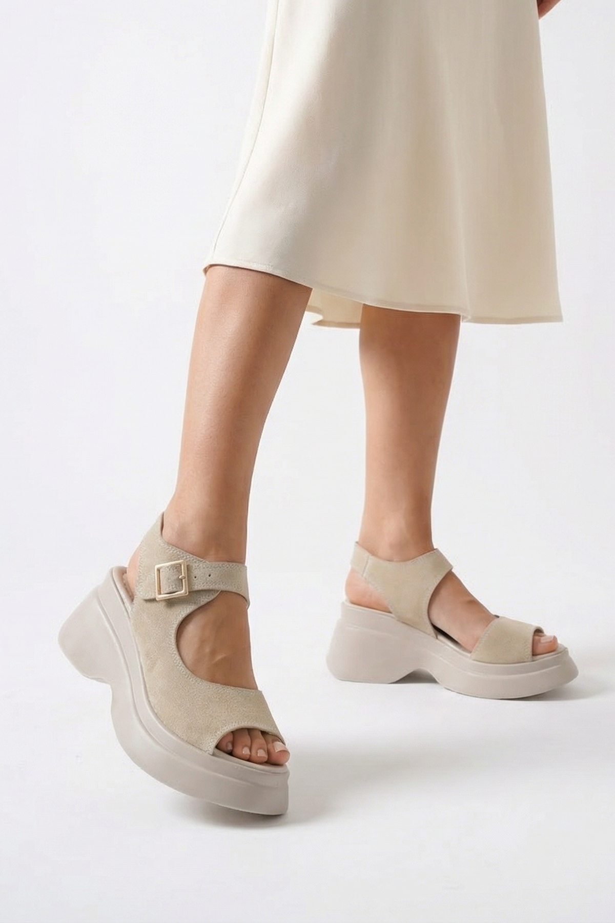 Riccon  Quelaela Kadın Sandalet 0012906 Bej Deri Dokulu - Görsel 3