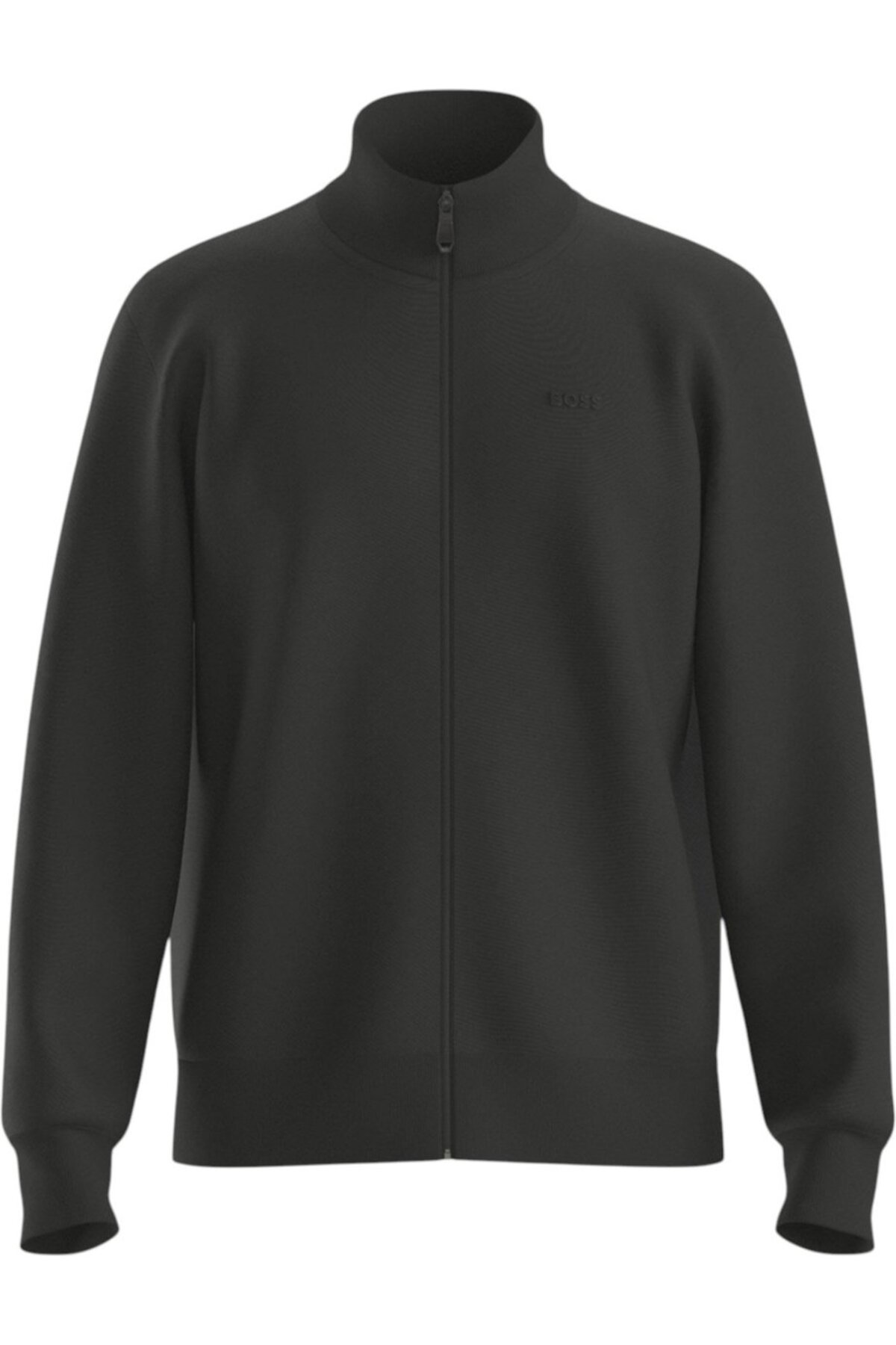 باس کاپشن مردانه یقه ایستاده معمولی، زیپ‌دار نخی مشکی، کد ۵۰۵۵۵۴۹۶-۰۰۱