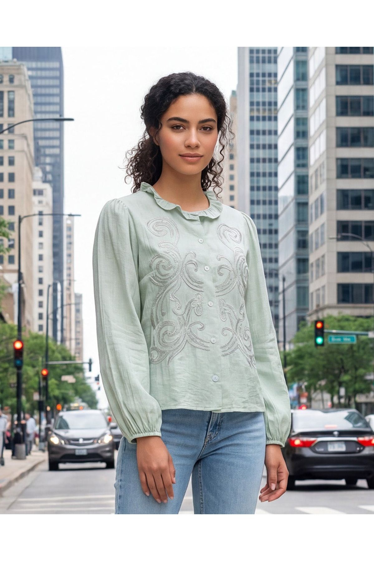 REDTAG Women Green Embroidered Blouse