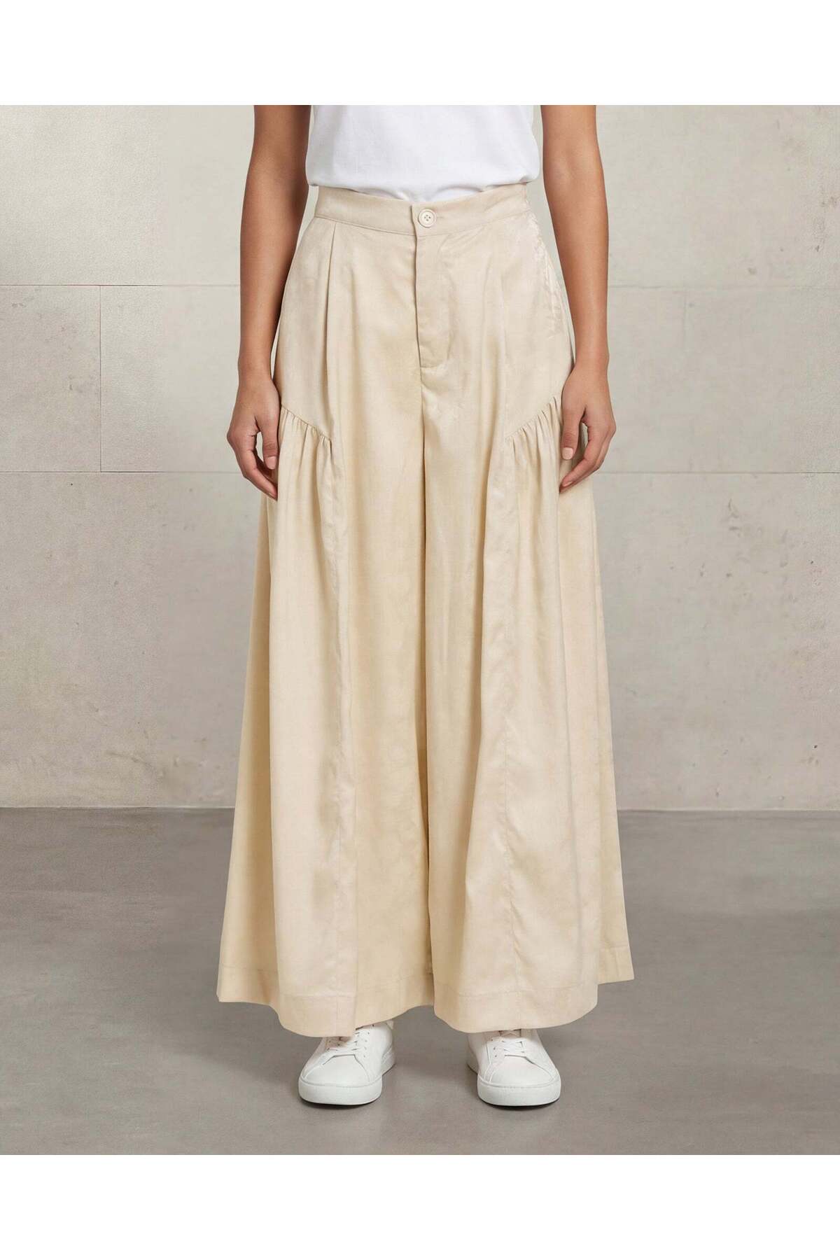 REDTAG Women Beige Solid Wide Leg Trousers