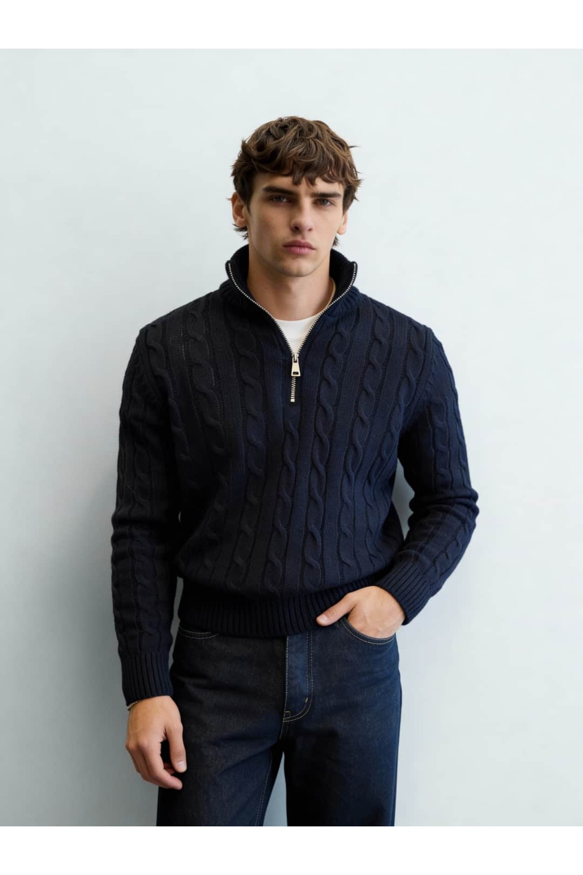 Atelier Old Money Montclair Cable Half Zip Lacivert Kazak FW5952