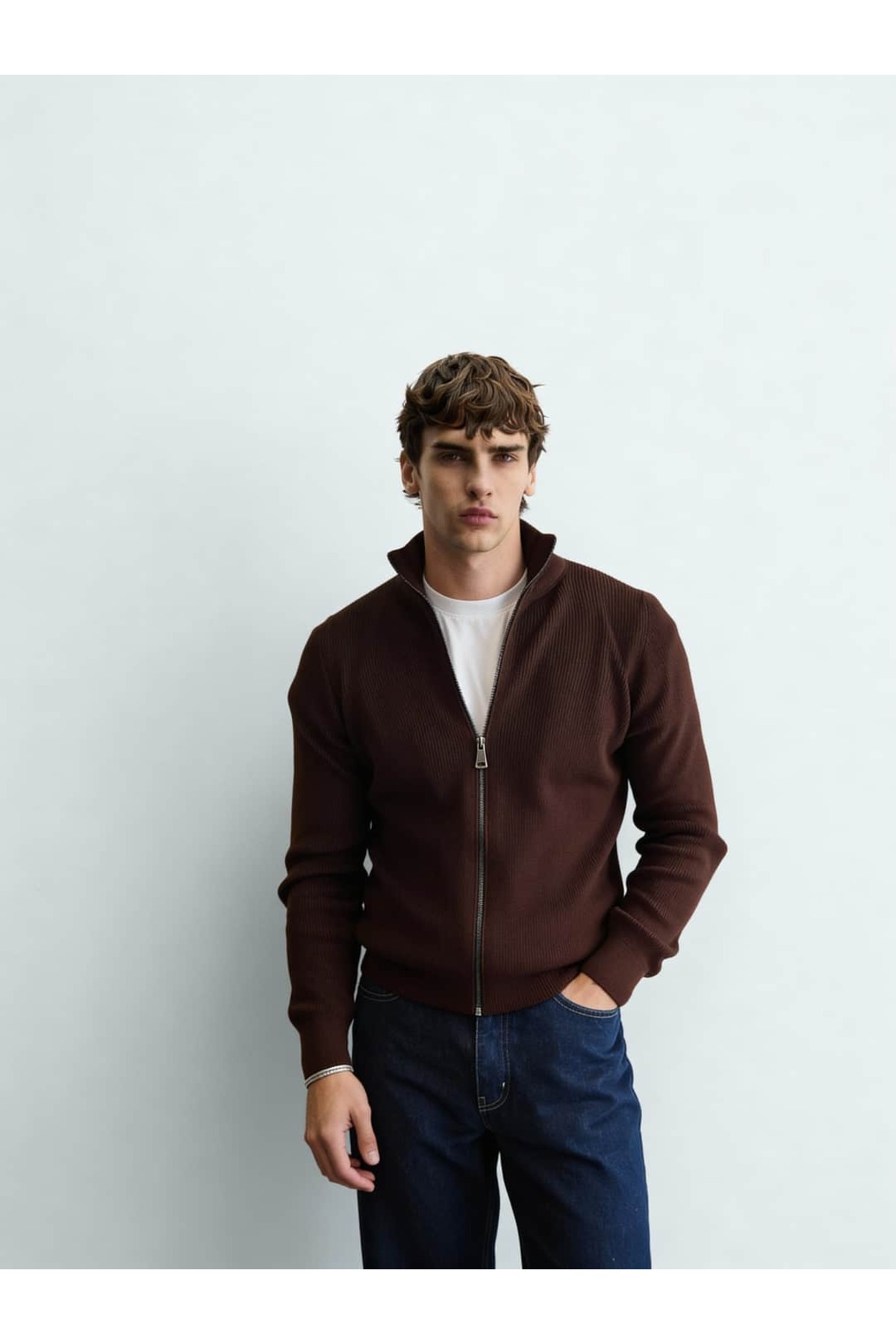Atelier Old Money Full Zip Kahve Kazak FW5947