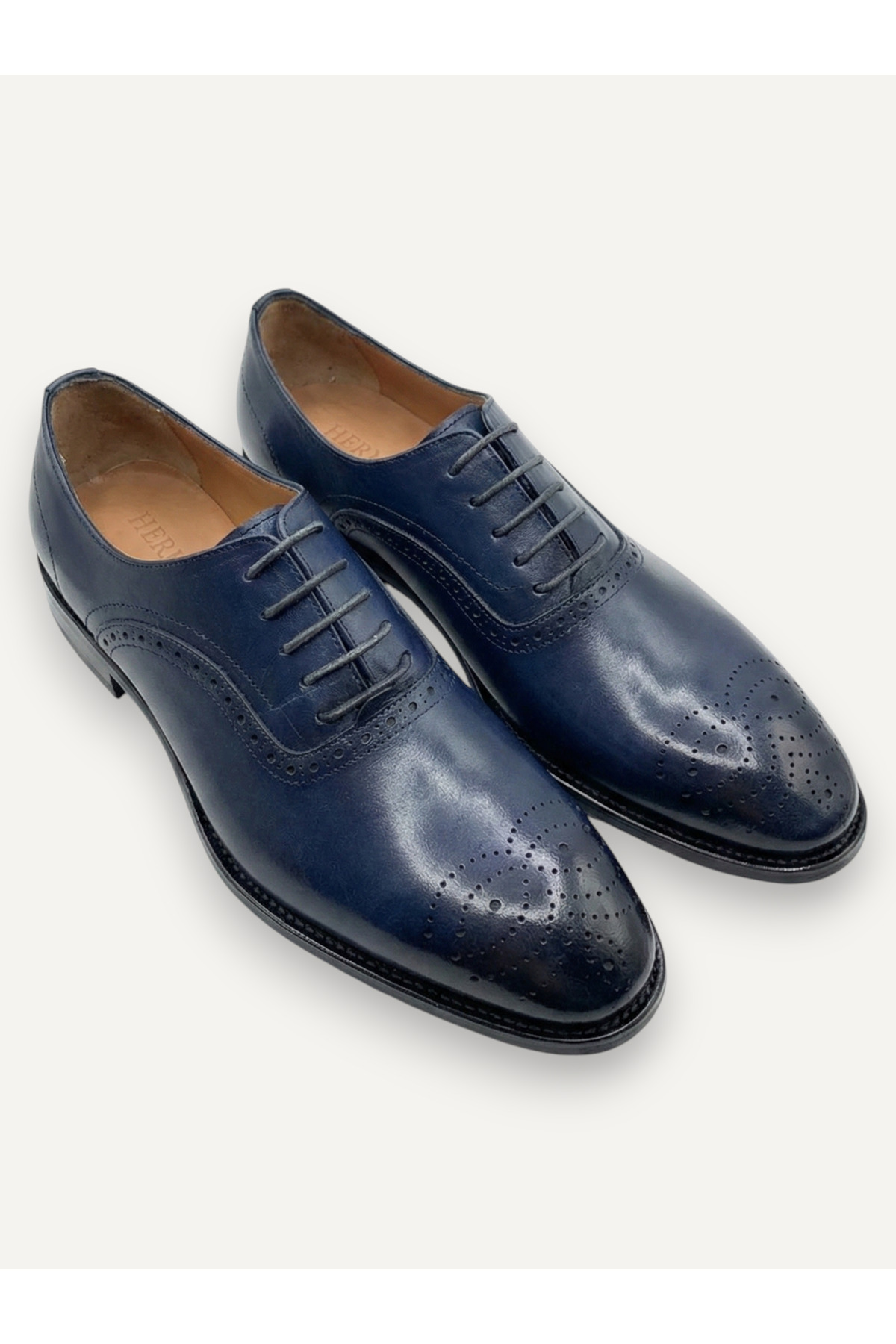HERMOSE  Imperium | Gece Mavisi Brogue Oxford Hakiki Deri Ayakkabı - Görsel 3