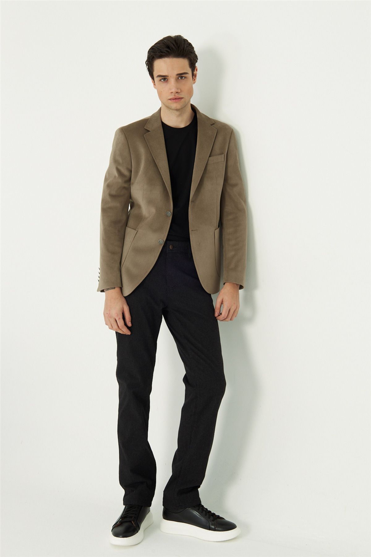 White Stone  Açık Yeşil Fitilli Kadife Slim Fit Blazer Ceket - Görsel 2