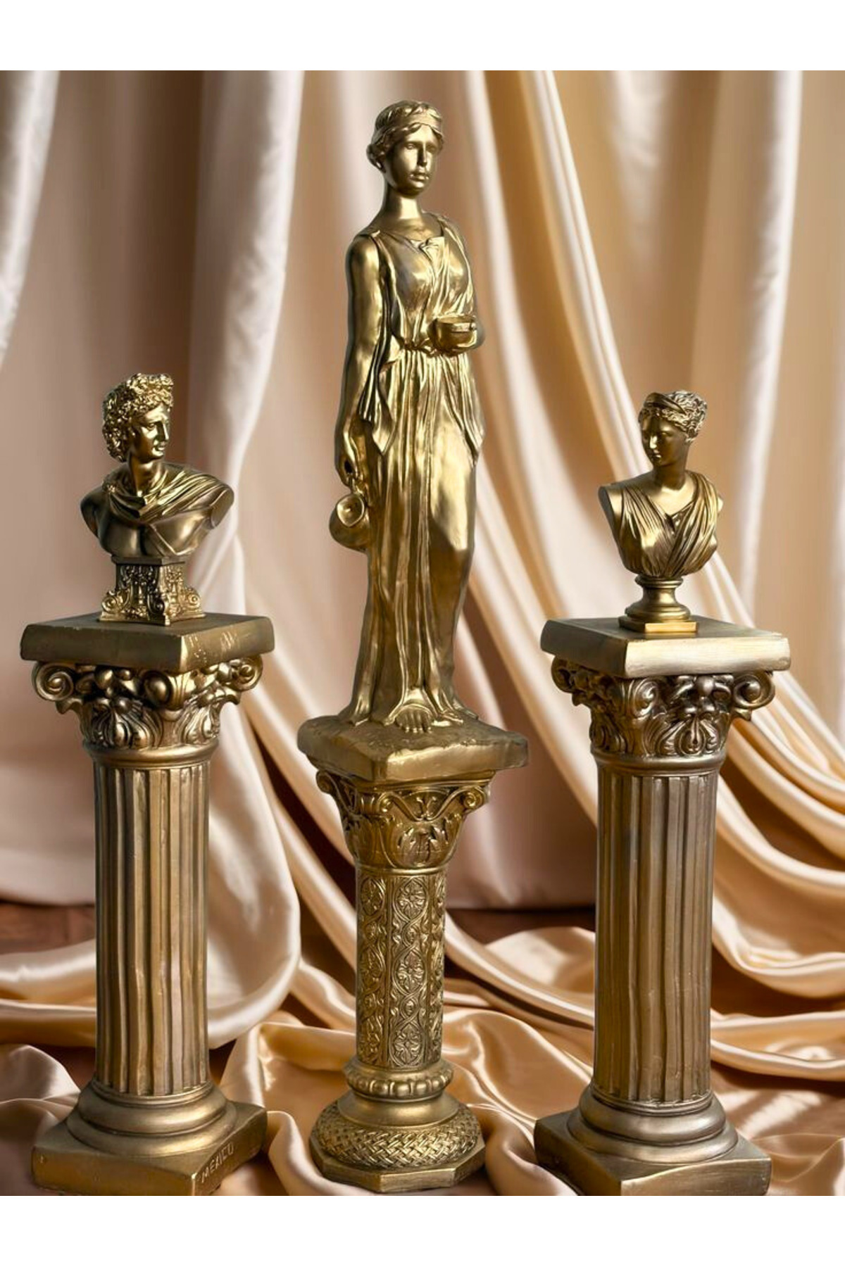 3-Piece Ancient Roman Column Sculpture Set Handmade Decorative Ancient Greek Sculpture Trinket Set