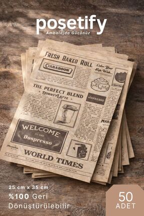 POŞETİFY Yağlı Sunum Kağıdı 25x35cm | Retro Kahve & Ekmek Desenli | 50 Adet |...