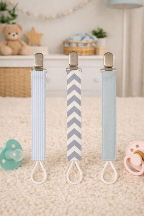 Peppino 3'lü Bebek Emzik Askısı Seti - %100 Doğal Kumaş - Hediye Set