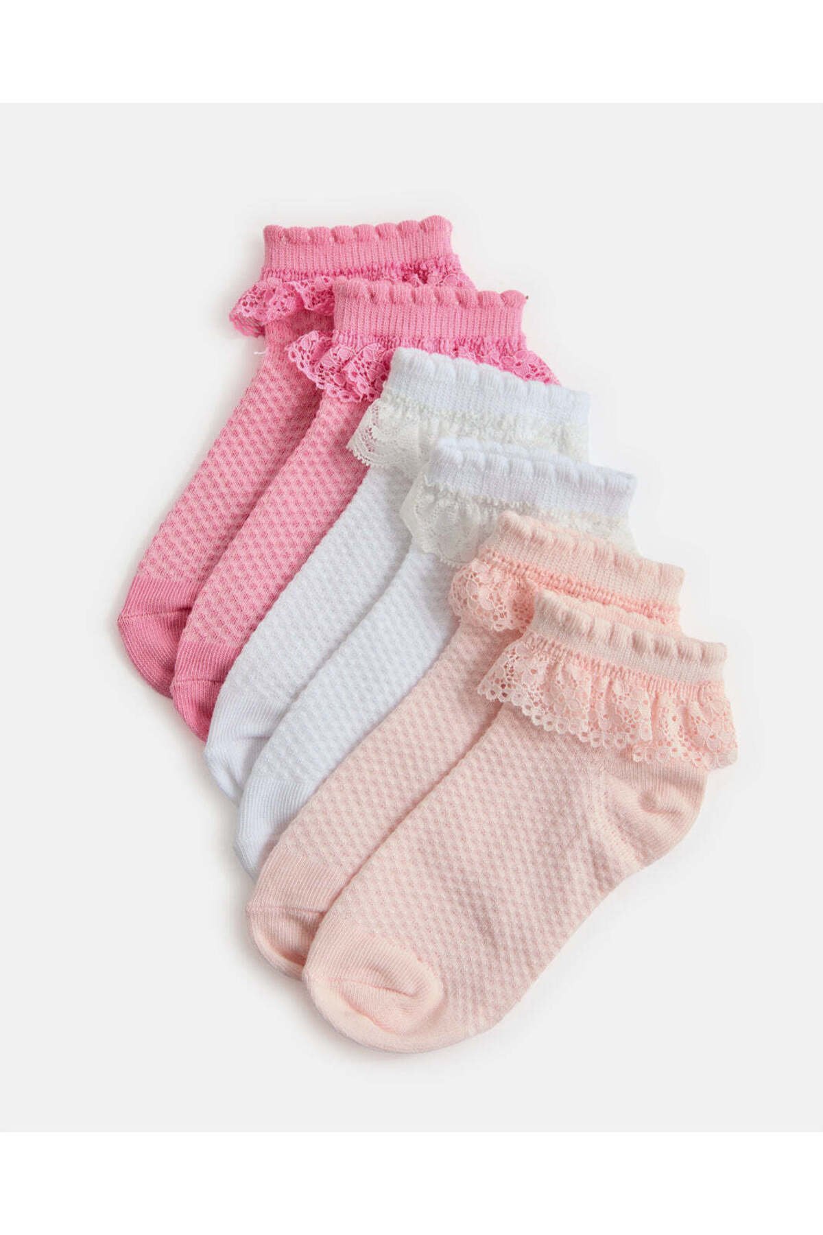 REDTAG Girls Assorted Ankle Socks With Laced Hem Set (3 Pairs)