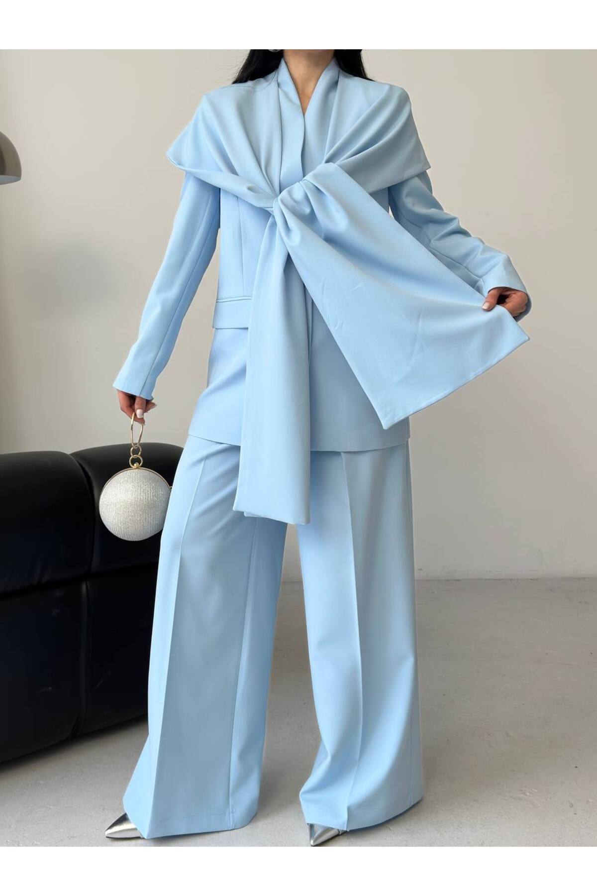 Damen Cape-Detail-Kostüm Blau - Görsel 5