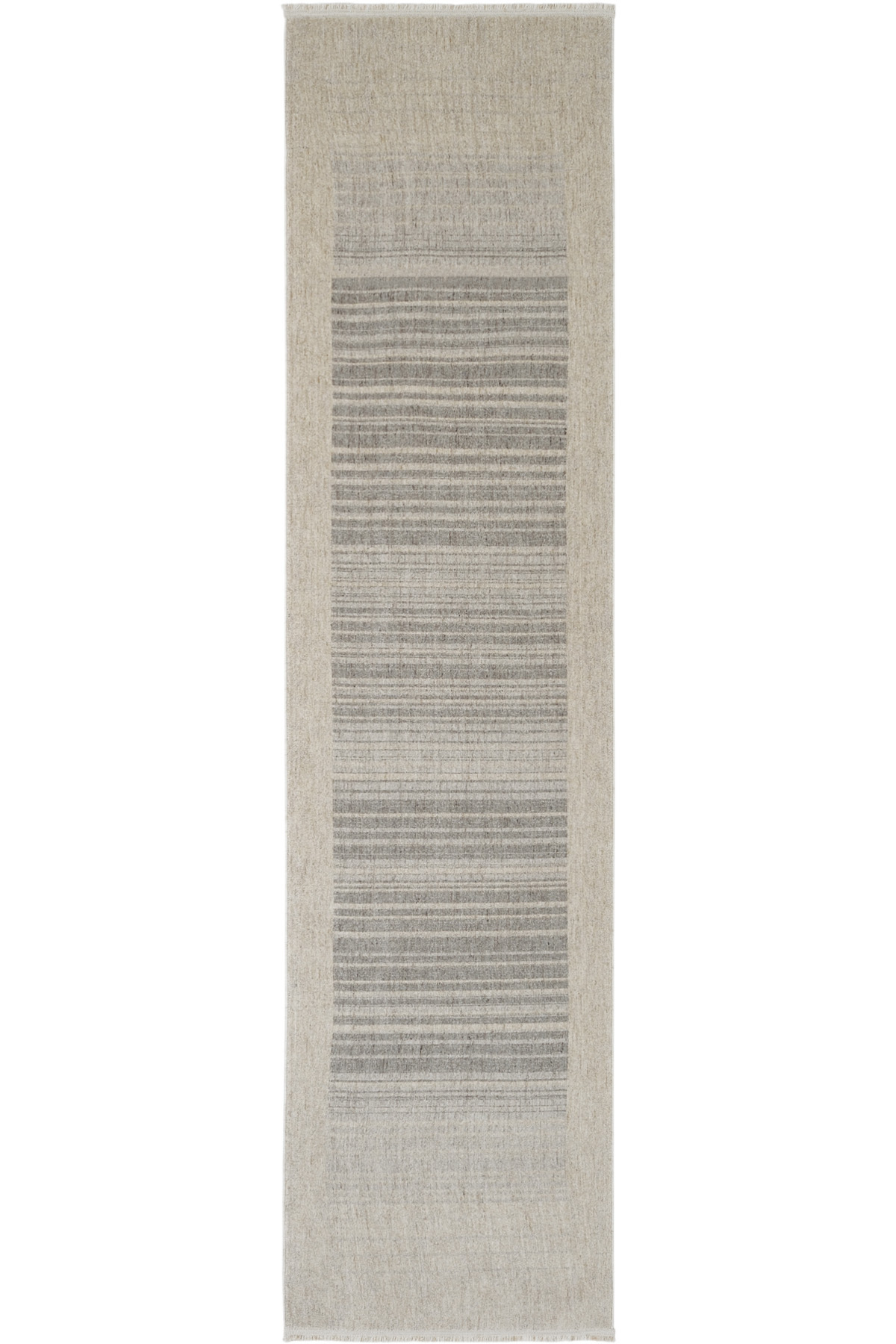 Zerina Cream Soft Cotton Sole Fringed Striped Modern Wipeable Cutting Entryway Entrance Carpet Runner