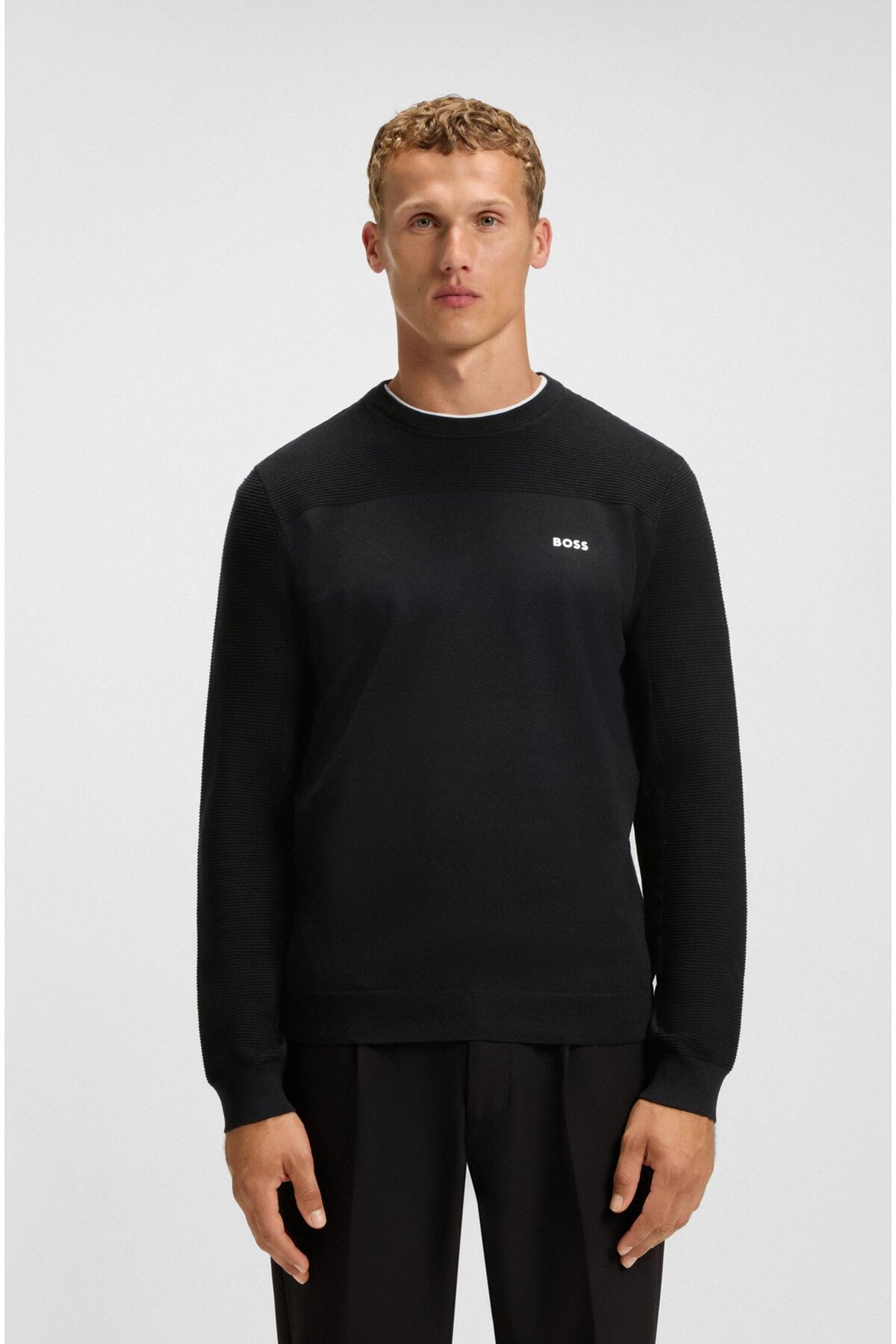 باس ژاکت مردانه یقه گرد، پشمی، آستین بلند و تنفس پذیر، سرمه‌ای، سایز معمولی، کد ۵۰۵۴۷۵۰۷-۴۰