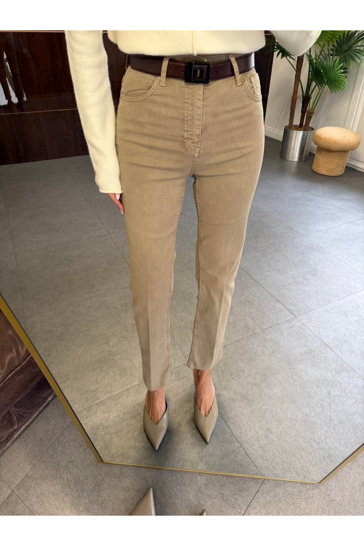 BOLESA GİYİM  Vizon Kesik Paça Straight Jean Pantolon - Görsel 2