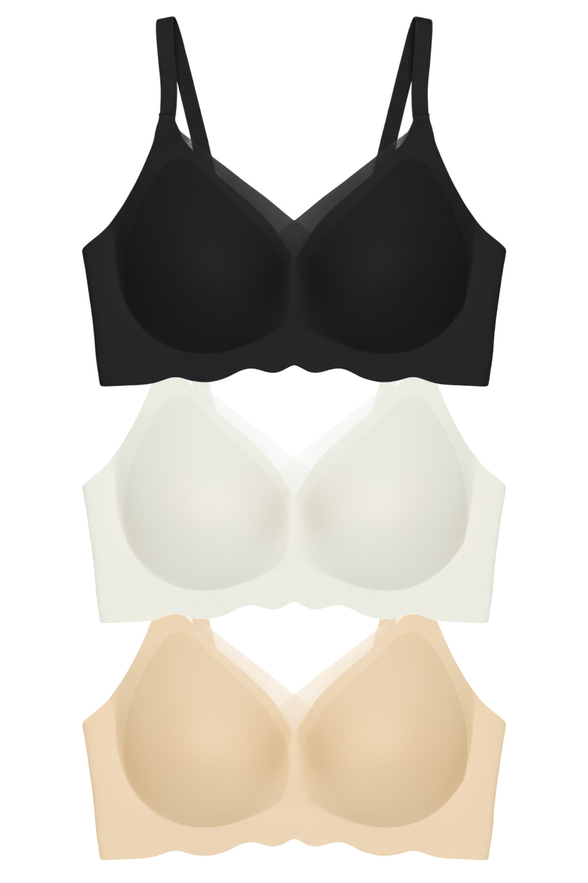 Cottonhill Seamless Bra - Touch | Lazer Kesim Dikişsiz Tül ve Dalga Detaylı Balensiz Kadın Sütyen 3'lü Paket