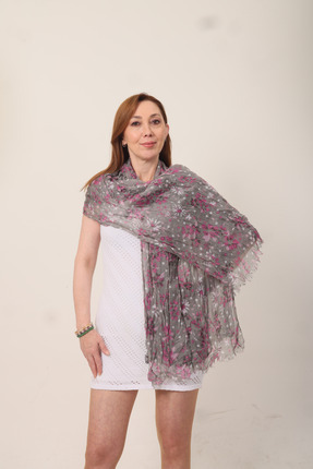 Mystic Shawl %100 Pamuk Çiçek Desenli Çift Taraflı Şal (70x180cm)