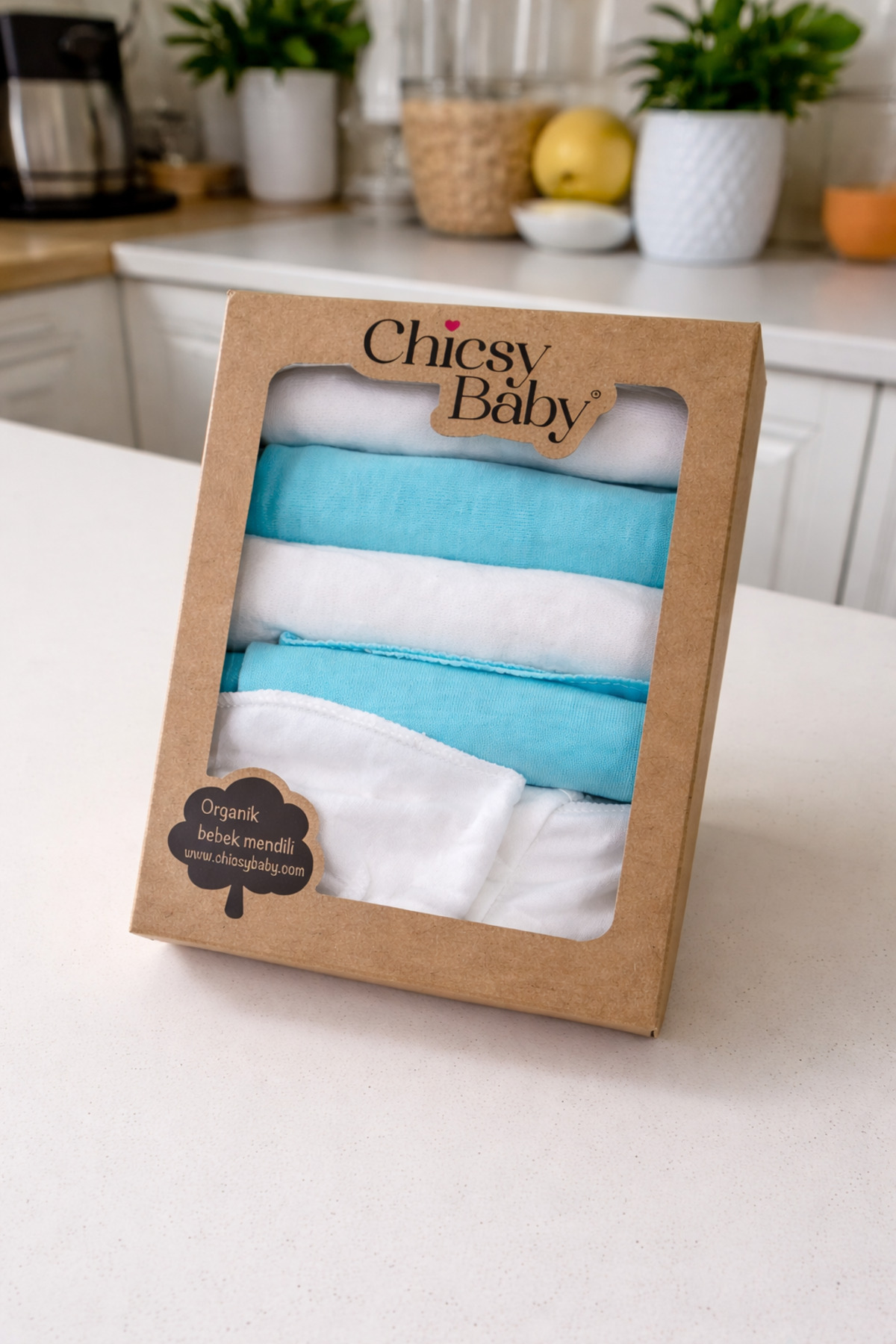 Chicsy Baby %100 Pamuklu Bebek Ağız Mendili 2 çift Takım Eldiven Yumuşak Yenidoğan Set fotoğrafı 2 (önizleme)