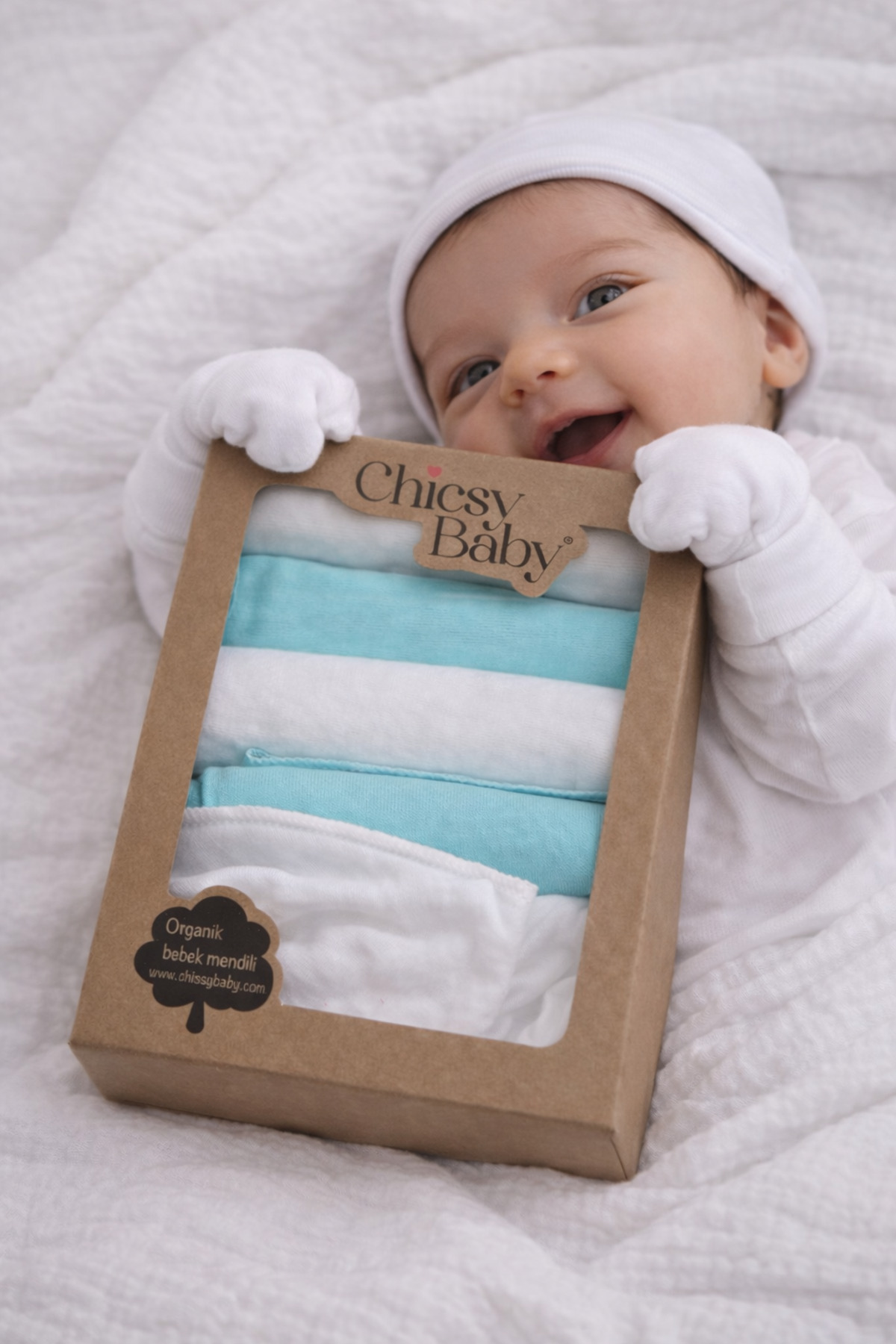 Chicsy Baby %100 Pamuklu Bebek Ağız Mendili 2 çift Takım Eldiven Yumuşak Yenidoğan Set fotoğrafı 7 (önizleme)