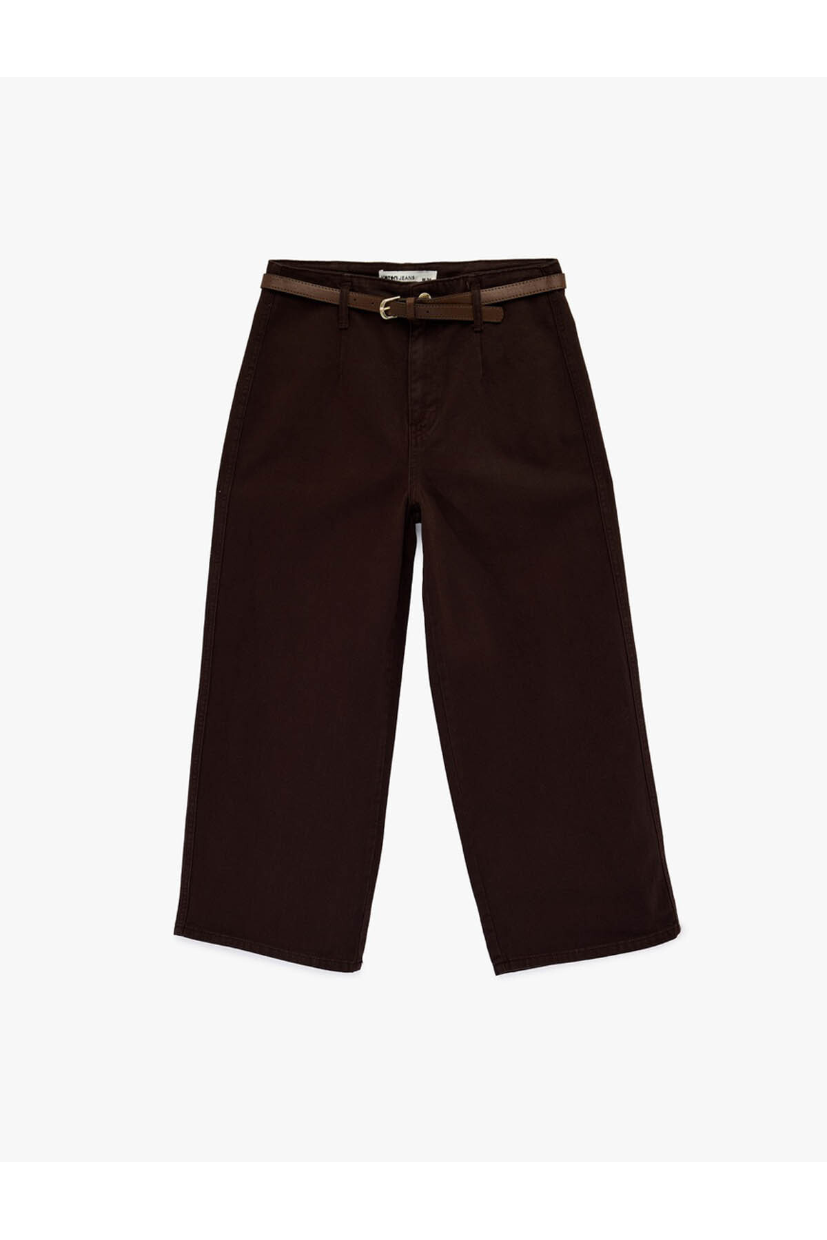 Belt Detailed Cotton Short Wide Leg Pants - Wide Leg Jeans