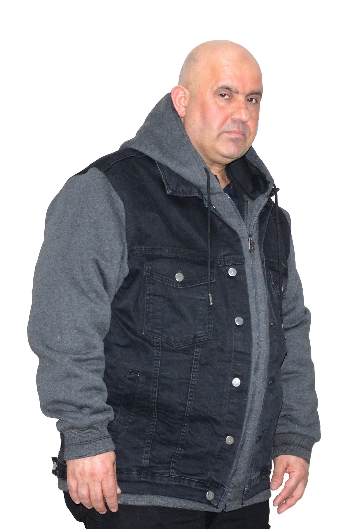 Ramon Miele Erkek Büyük Beden Kapüşonlu Kot Mont görsel 2