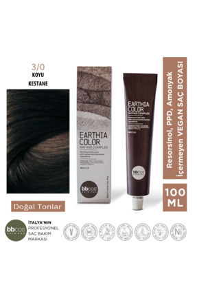 bbcos Earthia Color 3/0 Koyu Kestane Amonyaksız Saç Boyası Doğal Tonlar 100ml
