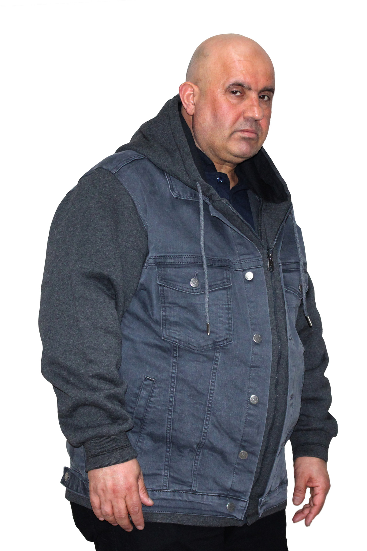 Ramon Miele Erkek Büyük Beden Kapüşonlu Kot Mont görsel 2