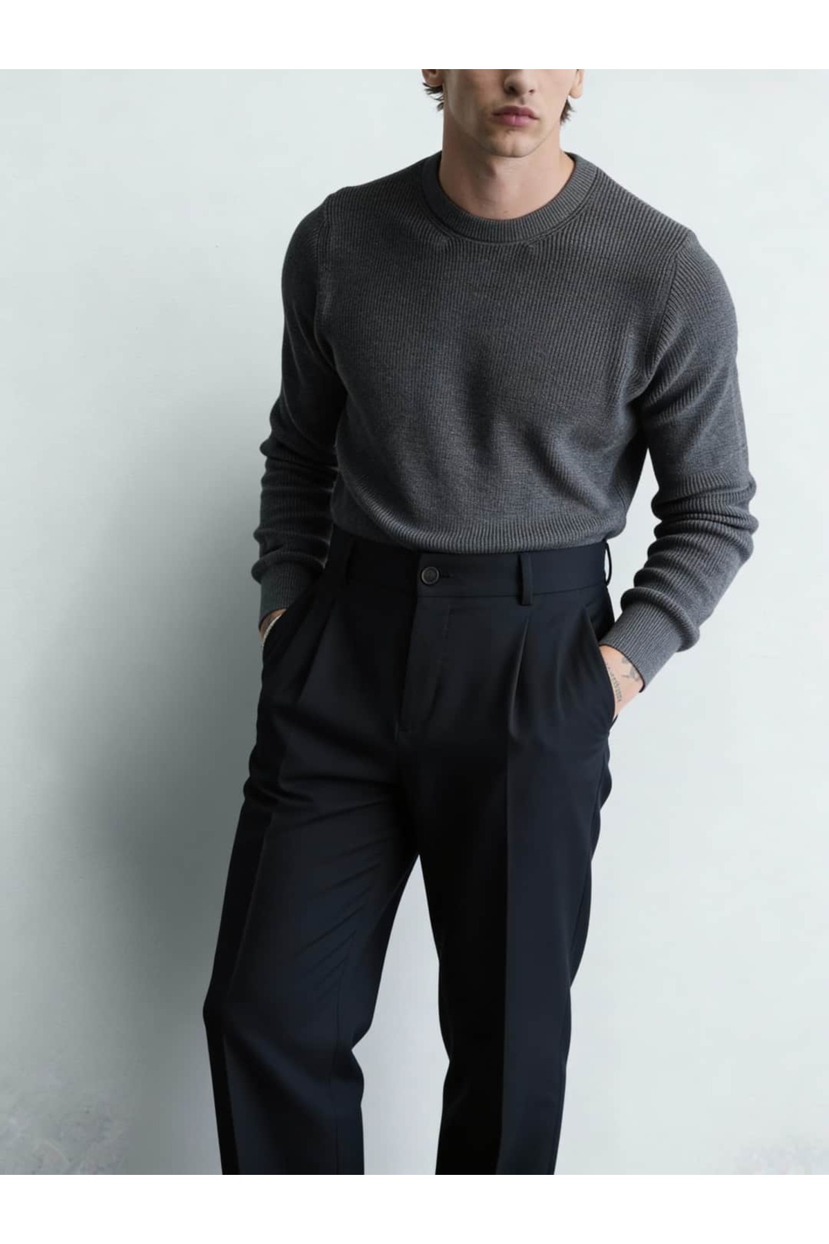 Koyu Gri Selanik Örgü Kazak FW5885 — خاکستری siyah-selanik-orgu-kazak-fw5885 — تصویر 2 از 4
