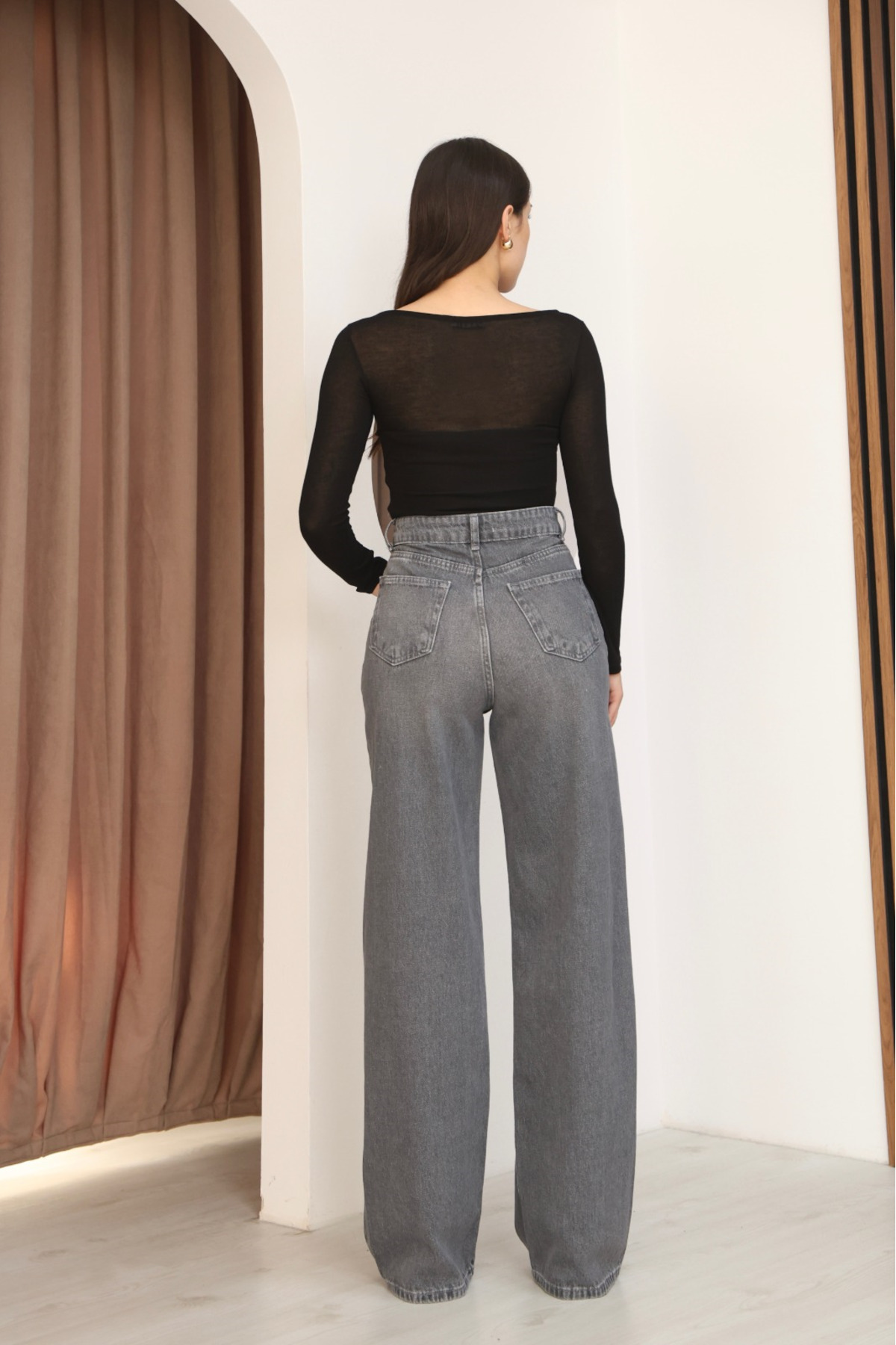 ceymoda  Kadın Yüksek Bel Yıkama Dökümlü Palazzo Jean Kot Pantolon - Görsel 2