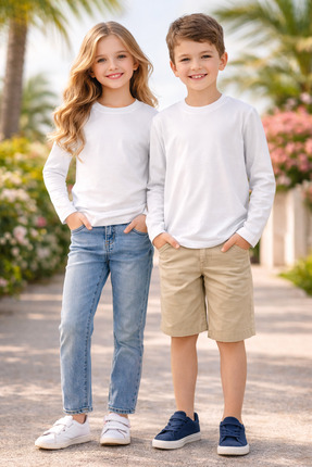 RİRİKİDS Bİsiklet Yaka Uzun Kollu Beyaz Tişört