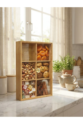 Formare Bambu Kapaklı Çerezlik & Kahvaltılık Organizer – 6 Bölmeli Kapaklı Sa...
