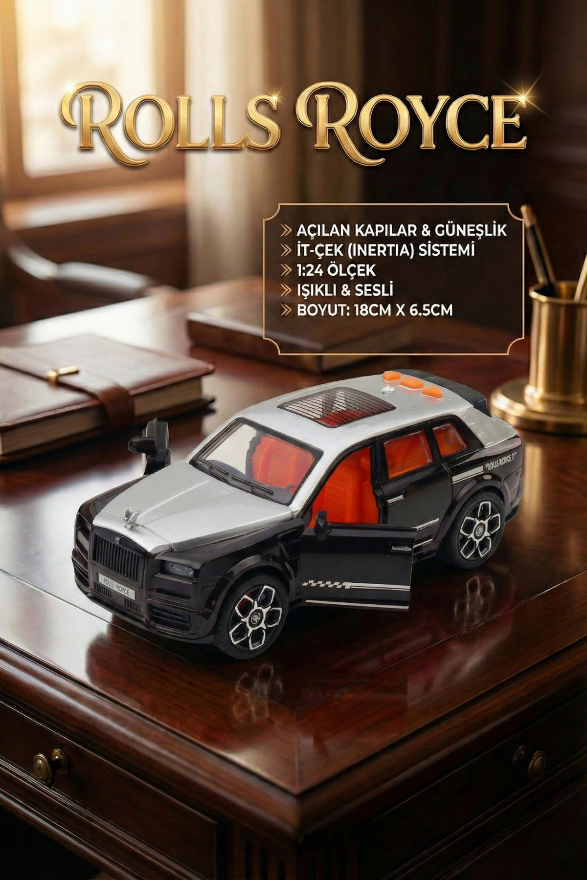 craftivio Rolls Royce Tarzı Lüks Makam Aracı Siyah - Sesli Işıklı