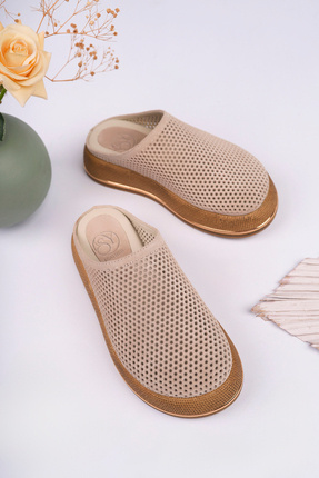 NOSEY SHOES BRENDA MODEL HAKİKİ DERİ BEJ DELİKLİ KALIN TABAN KADIN TERLİK