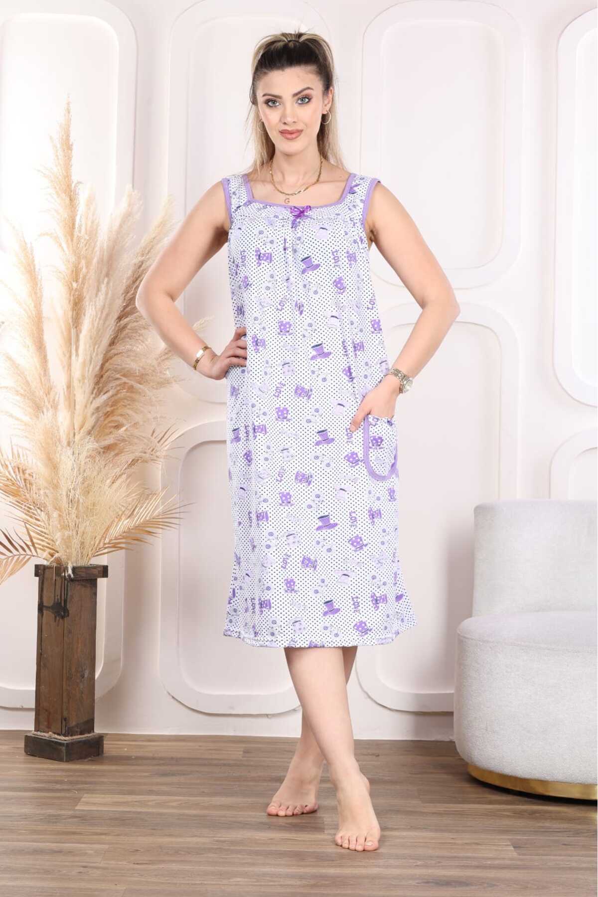 ZBTEKS Pamuklu Çok Bol Kesim Geniş Kalıp Askılı Anne Gecelik (130 KİLOYA KADAR)