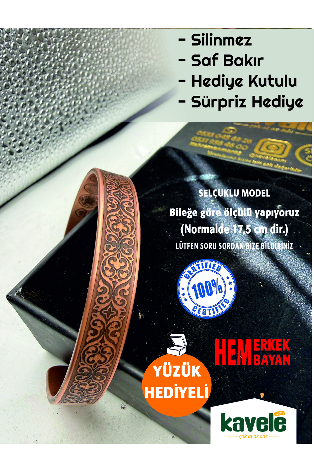 Ham saf bakır Dışı Selçuklu Bileklik-Hediyelik Kutuda