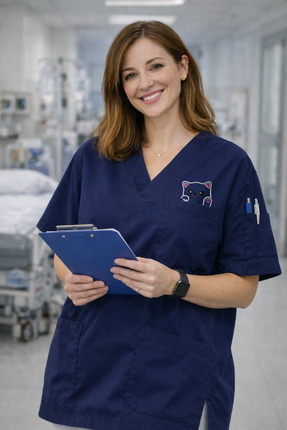 mirach Geniş Kesim Pawline Premium Scrubs Forma Sevimli Kedi Nakışlı Lüks Kli...