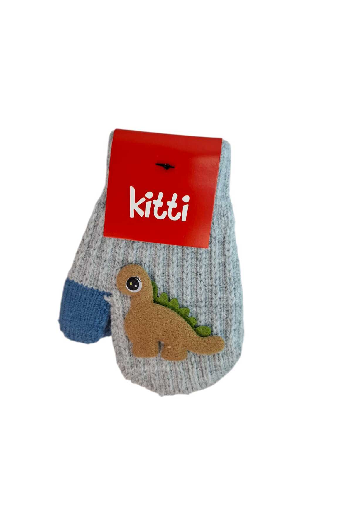Kitti Spteks 1-3 Yaş Erkek Bebe Çocuk Gri Renk Sevimli Dinozor Figürlü Kışlık Örme Eldiven fotoğrafı 4 (önizleme)