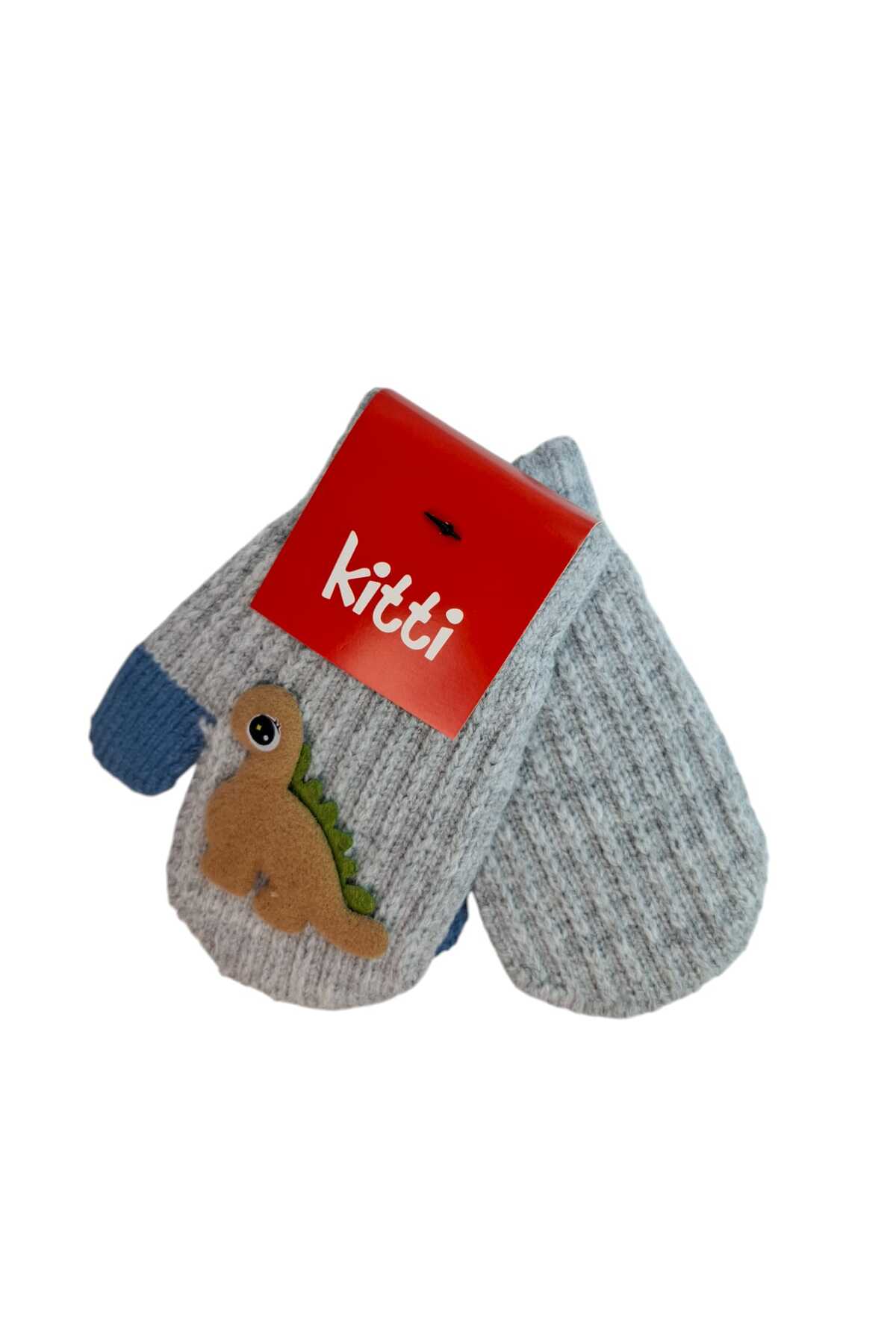 Kitti Spteks 1-3 Yaş Erkek Bebe Çocuk Gri Renk Sevimli Dinozor Figürlü Kışlık Örme Eldiven fotoğrafı 2 (önizleme)