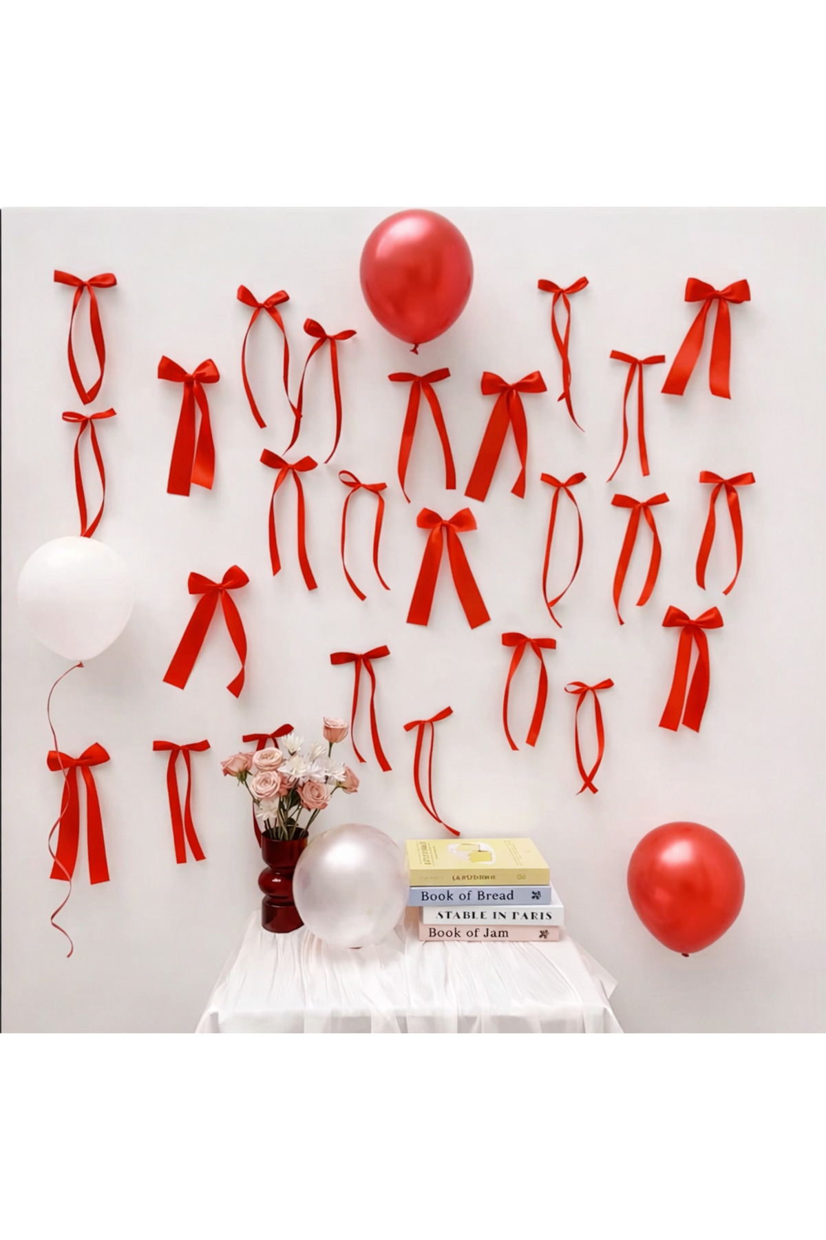 25 Pieces Red Bow Set Birthday, Party Decoration, Wall Decor, Promise Engagement Wedding and Background