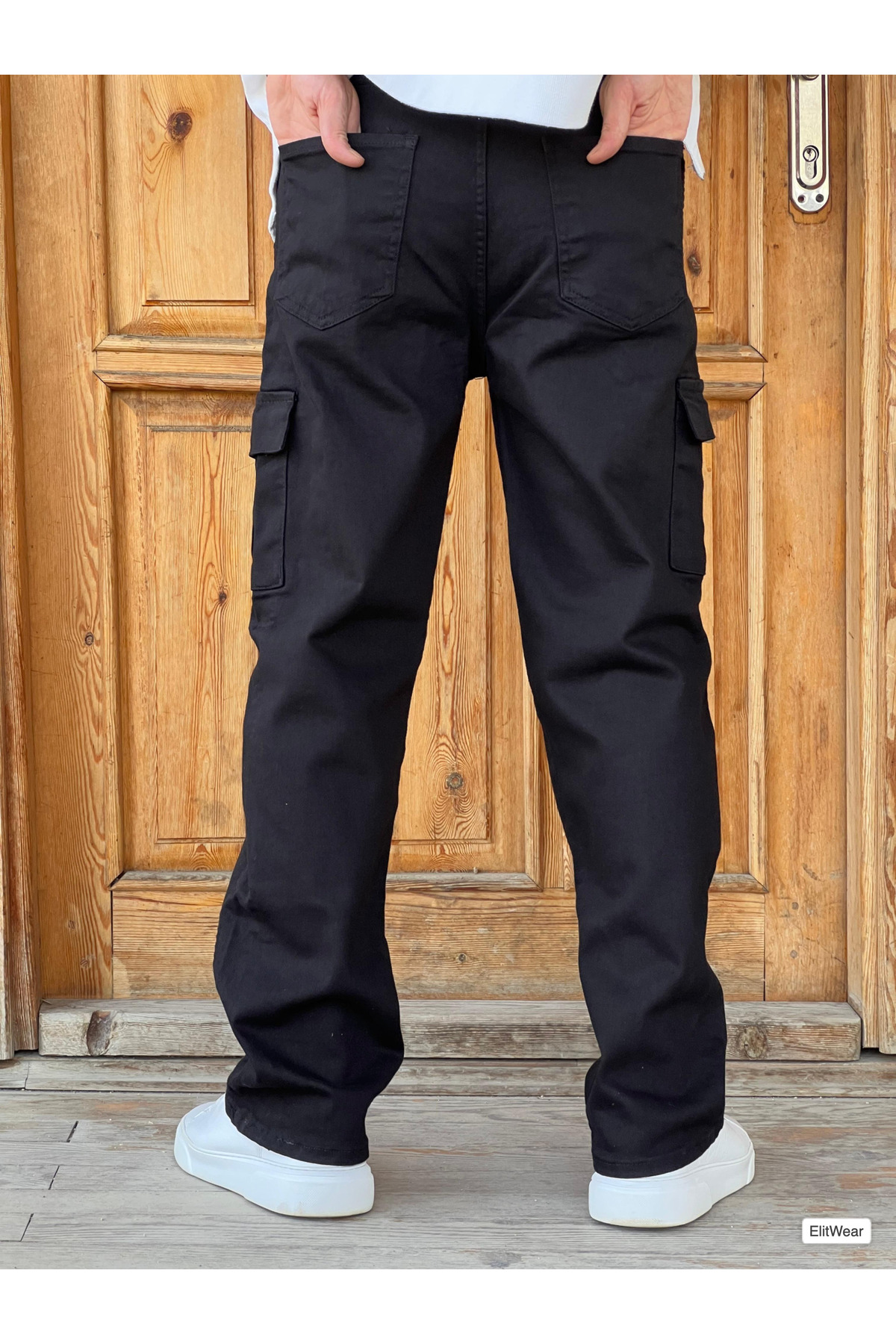 ElitWear Erkek Kargo Cepli Baggy Gabardin Beli Kemerli Pantolon görsel 3